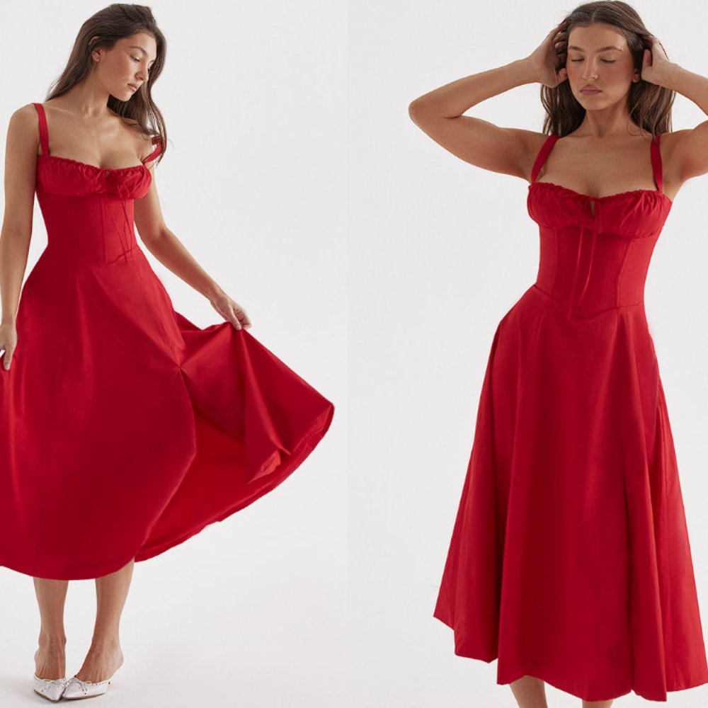 House of CB ‘Carmen’ Red Rose Bustier Sundress NWT - Picture 10 of 15